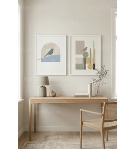 Minimalist Kuş Figürleri 2’li Ahşap Çerçeveli Tablo Seti