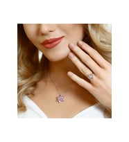 Lotus Çiçeği Kolye Ve Yüzük Seti & Işıklı Set Kutusu 925 Ayar Gümüş Set