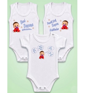 NSR Tasarım Hediye Dayı Seri Baskılı Yazılı Erkek Bebek Body Zıbın Çoklu Seriler