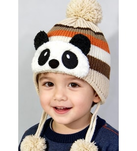Bay Şapkacı - Sevimli Panda Tasarımlı Unisex Çocuk Kışlık Bere - 5900 (Bej)