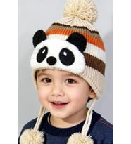 Bay Şapkacı - Sevimli Panda Tasarımlı Unisex Çocuk Kışlık Bere - 5900 (Bej)