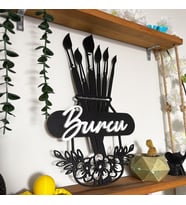 Kişiye Özel Kabartma İsimli Ressam - Boya - Palet - Fırça Temalı Tablo (Siyah Beyaz)