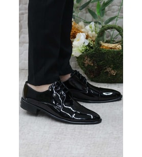 Pierre Cardin 7028 Erkek Damat Ayakkabısı Bohça Ayakkabısı Erkek Takım Elbise Ayakkabısı Klasik (Siyah Rugan)