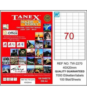 Tanex TW-2270 - 40 x 20 mm Laser Etiket 100 Adet Ücretsiz Kargo