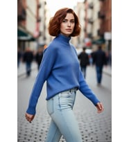 Kadın Oversize Düşük Kol Dik Yaka Uzun Triko Kazak Basic Modern Rahat Kış Günlük Şıklığı Sunar