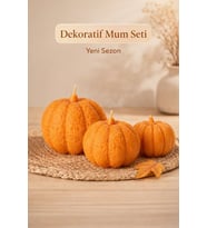 Balkabağı Dekoratif Mum 3lüSeti – El Yapımı Sonbahar & Hediyelik Mum (Turuncu)