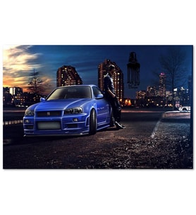 Cakatablo Hızlı ve Öfkeli Paul Walker Mavi Nissan MDF Tablo