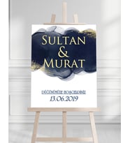 Söz Nişan Düğün İçin 50x70 Karşılama Panosu - Mavi Zemin Tasarımlı