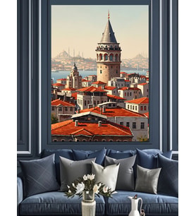 İstanbul Galata Kulesi Manzara Dekoratif Kanvas - Mdf Ahşap Tablo