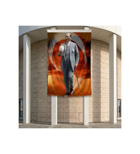 Atatürk Baston Ve Fotor Şapkasiyla Poster Bayrak Premium Raşel Kumaş ATA74 2x3m