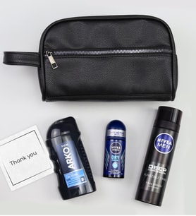 Siyah Suni Deri Erkek El Çantası & Erkek Roll-on Deodorant & Arko Men Tıraş Kolonyası & Nivea Men Tıraş Köpüğü Hediye Seti