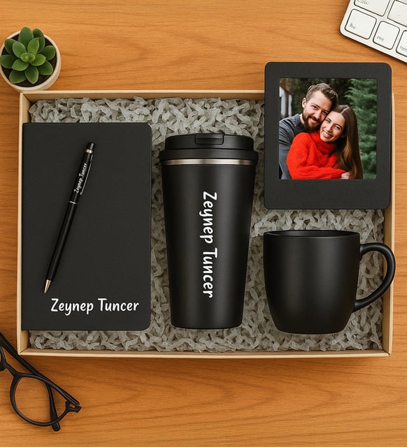 Kişiye Özel Fotoğraflı Çerçeve,Termos,Defter,Kalem ve Fincan Hediye Seti