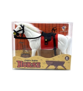 Livery Stable - Süvari Eyerli Beyaz Oyuncak At