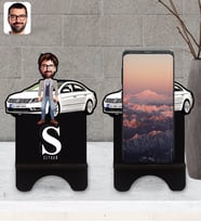 BK Gift Kişiye Özel Plakalı Erkek Volkswagen CC Karikatürlü Ahşap Biblo Telefon Standı-1