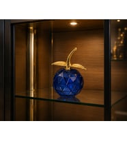 Kristal Cam Elma Biblo Orta Boy Gold Detaylı Modern Dekoratif Masa Üstü Süsü 8 x 6