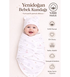 %100 Pamuk Cırt Cırtlı Kundak 0-3 Ay Penye Kumaş