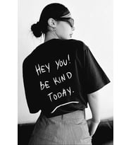 Unisex Baskılı Oversize T-Shirt - Siyah