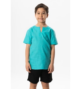 Kısa Kol Şile Bezi Bisiklet Yaka Yazlık Erkek Çocuk Tshirt Açık Turkuaz 3075