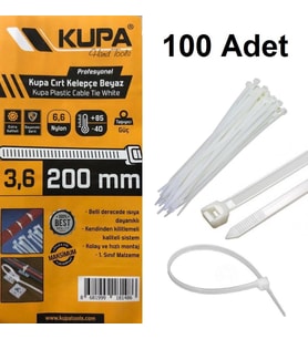 Kupa Plastik Cırt Kelepçe Beyaz 3.6 x 200 mm. - 100 Adet