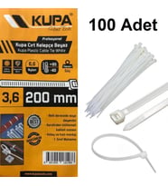 Kupa Plastik Cırt Kelepçe Beyaz 3.6 x 200 mm. - 100 Adet