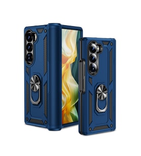 Samsung Galaxy Z Fold 6 Kılıf Yüzüklü Standlı Korumalı Tank Kapak (Mavi)