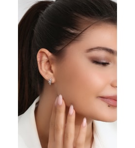 Kadın 925 Ayar Gümüş Zirkon Taşlı Küpe (Rodyum)