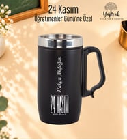Öğretmenler Günü Hediyesi Kişiye Özel Harf Ve İsim Basklı Kulplu Çelik Siyah Termos Bardak 280 ml