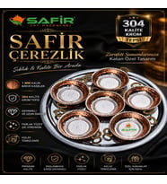 SAFİR ÇEREZLİK KAHVALTI TAKIMI KROM TEPSİ 6 ADET BAKIR KASE ÖZEL EL İŞLEMESİ BAKIR ÇEREZLİK