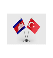 Kamboçya ve Türkiye Bayrağı İkili Saten Masa Bayrağı Takımı