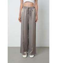 Kadın Beli Lastikli Bol Paça Düz Vizon Renk %100 Rayon Pantolon