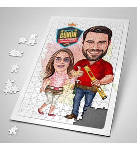 Mimar Baba ve Kızı Karikatürlü Puzzle