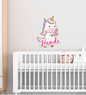 BK Gift Kişiye Özel Unicorn Tasarımlı Çocuk Odası Ahşap Duvar Süsü-2 (Beyaz)