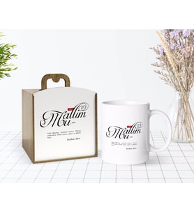 BK Gift Kişiye Özel Ahşap Kutuda Mânâ Muallim Tasarımlı Beyaz Kupa Bardak-1