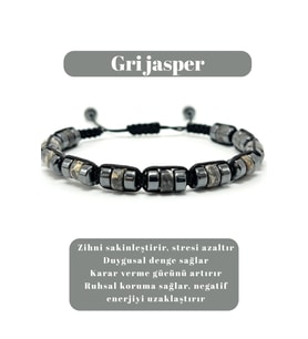 Sertifikalı Gri Jasper Disk Model Doğal Taş Makrome Bileklik Ayarlanabilir Ölçü