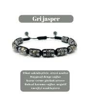 Sertifikalı Gri Jasper Disk Model Doğal Taş Makrome Bileklik Ayarlanabilir Ölçü