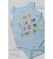 Annem Yoldaşım Teyzem Yandaşım Baskılı Bebek Zıbını – Çıtçıtlı Body  %100 Pamuk Sıfır Kol (Bebek Mavisi)