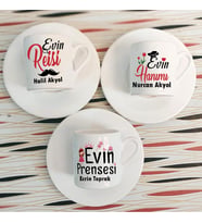 Evin Reisi Evin Hanımı Evin Prensesi 3lü Türk Kahve Fincan Seti