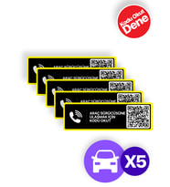 MEO 5'li Paket - Numarasız Numaratör - İçten Yapıştırma QR Kod - Araç İçi Park Telefon Numarası (Yatay Etiket)