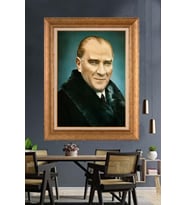 Altın Varaklı Çerçeveli Paspartulu Atatürk Tablo nh22 (Gold)