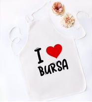BK Gift I Love Bursa Tasarımlı Beyaz Mutfak Önlüğü - Model 1