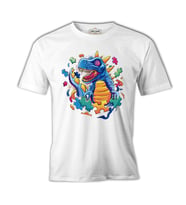Dinosaur with Puzzle Pieces Around Beyaz Erkek Tshirt