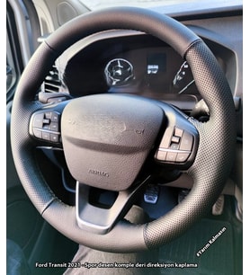 Ford Focus 4 Araca Özel Direksiyon Kılıfı NOKTALI DÜZ DERİ SİYAH İPLİ