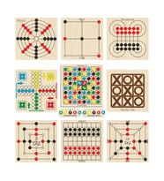 Ahşap Oyun Seti 9 lu, Atla Topla+Kızma Birader+Dama+3 Taş+9 Taş+12 Taş+Bihar+Surakarta+Tic-Tac-Toe
