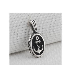 Oval Çapa Motifli 925 Ayar Gümüş Kolye Ucu