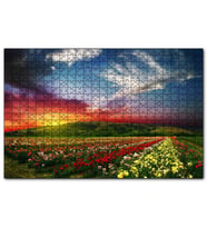 Cakapuzzle Günbatımında Tepeler ve Rengarenk Çiçekler  Puzzle Yapboz MDF (Ahşap) (120 Parça)