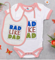 BK Kids Rad Like Dad Tasarımlı Pembe Bebek Body Zıbın ve Mama Önlüğü Hediye Seti-1