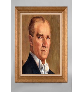 Altın Varaklı Paspartulu Çerçeveli Atatürk Tablo nt943