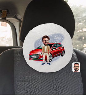 BK Gift Kişiye Özel Plakalı Erkek Hyundai İ20 Karikatürlü Yuvarlak Araç Koltuk Yastığı-1