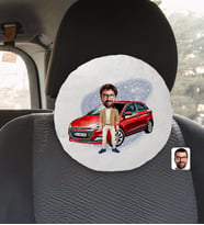 BK Gift Kişiye Özel Plakalı Erkek Hyundai İ20 Karikatürlü Yuvarlak Araç Koltuk Yastığı-1