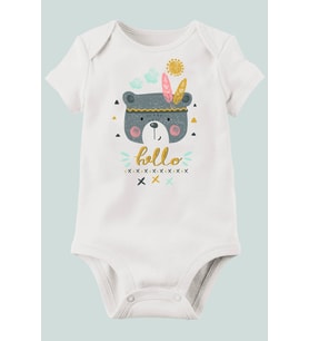 Unisex Bebek Beyaz Organik Baskılı Pamuklu Body
